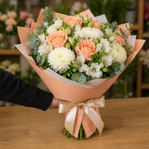 Livrare Buchete pentru Zile de Nastere buchet piersica si alb - poza 3