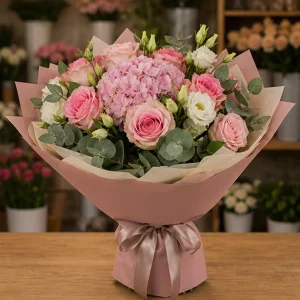 Livrare Buchete pentru Zile de Nastere buchet roz premium cu trandafiri - poza 1