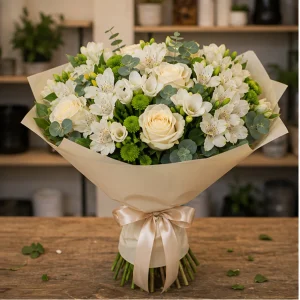Livrare colectii de flori de primavara buchet crem cu frezii - poza 1
