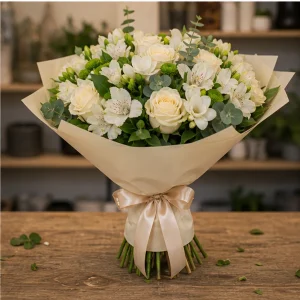 Livrare colectii de flori de primavara buchet crem cu frezii - poza 4