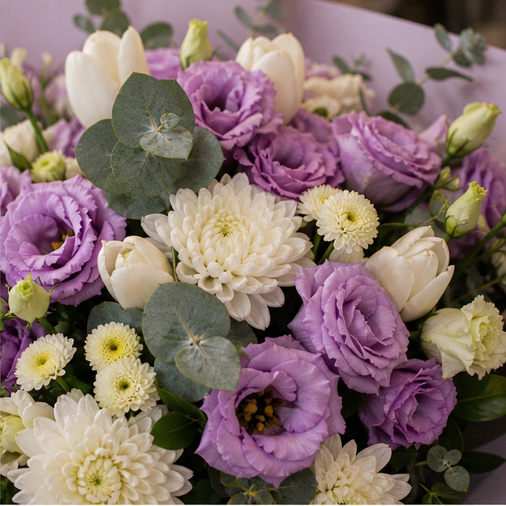 Livrare colectii de flori de primavara buchet lila cu lisianthus - poza 2