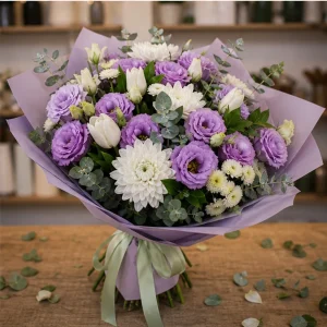 Livrare colectii de flori de primavara buchet lila cu lisianthus - poza 4