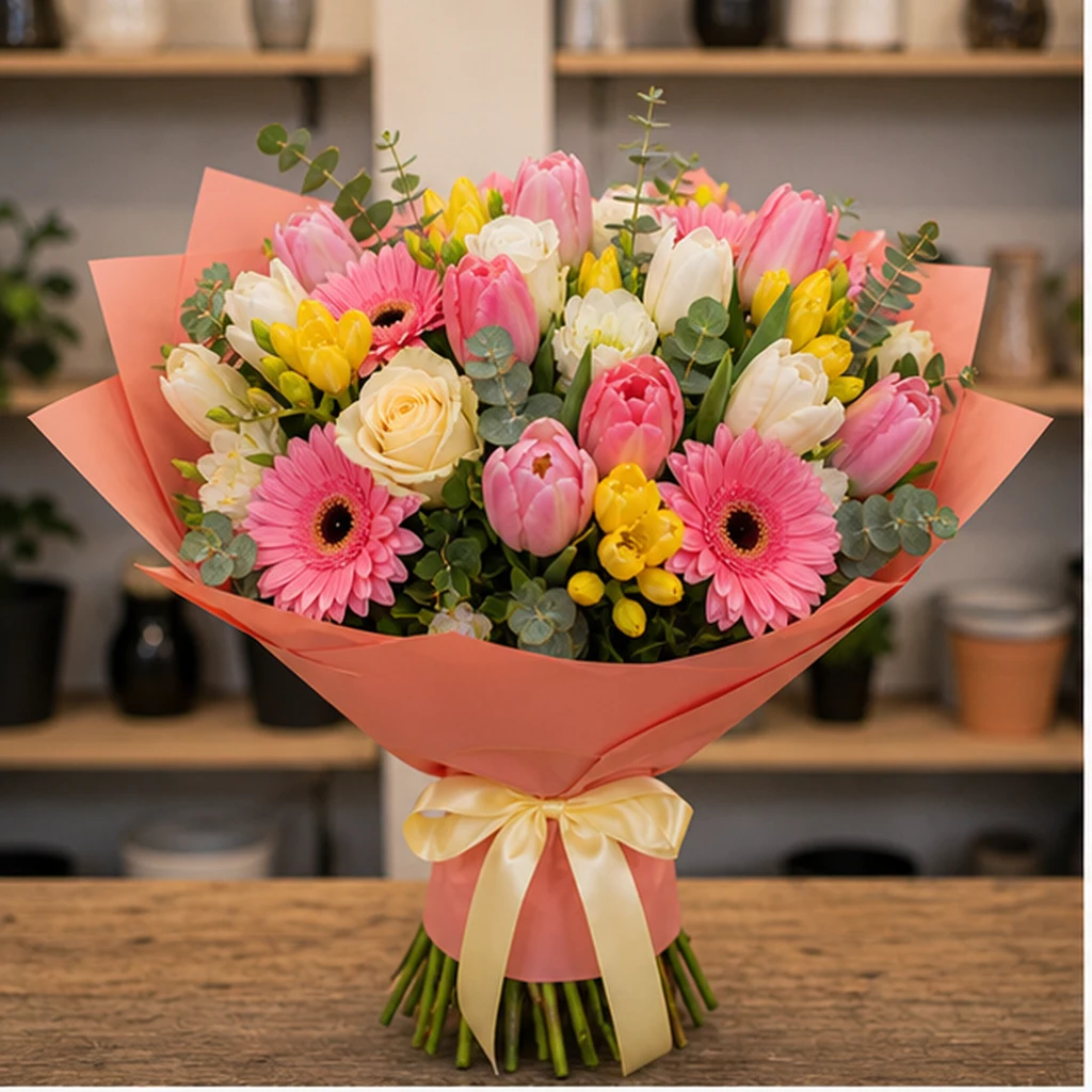 Livrare colectii de flori de primavara buchet multicolor natural - poza 1