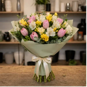 Livrare colectii de flori de primavara buchet pastel cu lalele - poza 1