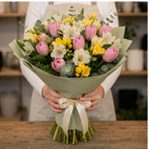 Livrare colectii de flori de primavara buchet pastel cu lalele - poza 3