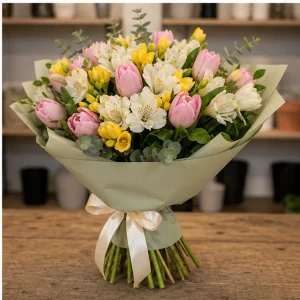 Livrare colectii de flori de primavara buchet pastel cu lalele - poza 4