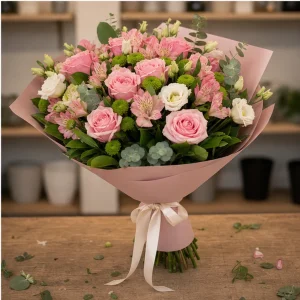 Livrare colectii de flori de primavara buchet roz delicat - poza 4