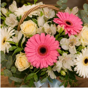 Livrare colectii de flori de primavara cos vesel cu gerbera - poza 2