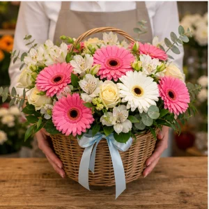 Livrare colectii de flori de primavara cos vesel cu gerbera - poza 3