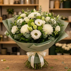 Livrare flori pentru a multumi buchet alb verde discret - poza 1