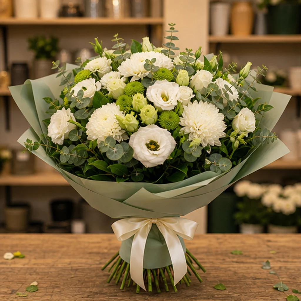 Livrare flori pentru a multumi buchet alb verde discret - poza 1