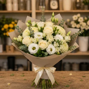 Livrare flori pentru a multumi buchet crem cu lisianthus - poza 1
