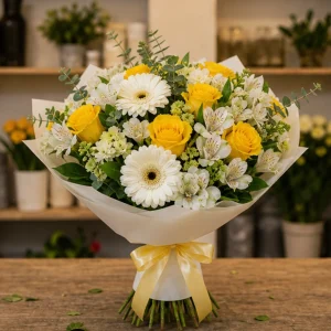 Livrare flori pentru a multumi buchet galben si alb vesel - poza 1