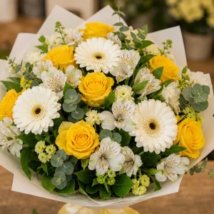 Livrare flori pentru a multumi buchet galben si alb vesel - poza 2