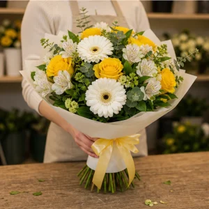 Livrare flori pentru a multumi buchet galben si alb vesel - poza 3