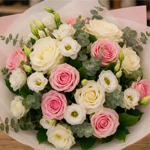 Livrare flori pentru intalniri romantice alb si roz - poza 2