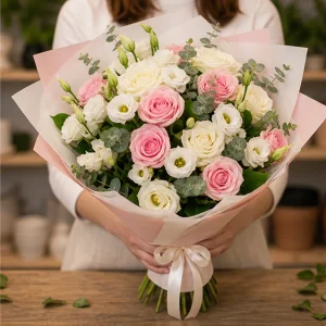 Livrare flori pentru intalniri romantice alb si roz - poza 3