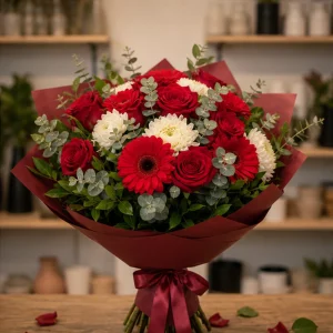 Livrare flori pentru intalniri romantice buchet rosu discret - poza 1