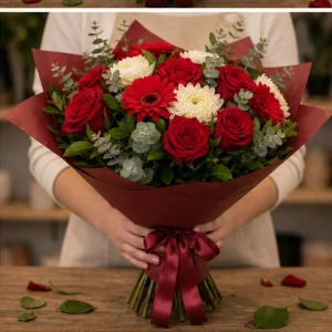Livrare flori pentru intalniri romantice buchet rosu discret - poza 3