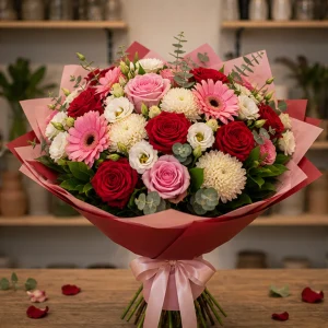 Livrare flori pentru intalniri romantice deluxe rosu si roz - poza 1