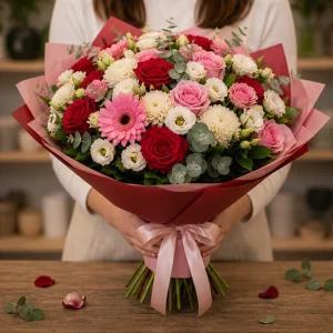 Livrare flori pentru intalniri romantice deluxe rosu si roz - poza 3