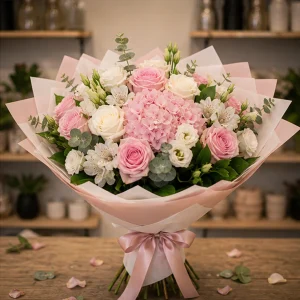 Livrare flori pentru intalniri romantice premium roz si alb - poza 1