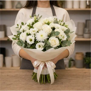 Livrare flori pentru propuneri de casatorie buchet alb pur - poza 3