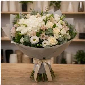 Livrare flori pentru propuneri de casatorie buchet cu hortensie alba - poza 1