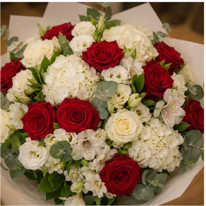 Livrare flori pentru propuneri de casatorie buchet premium rosu alb - poza 2