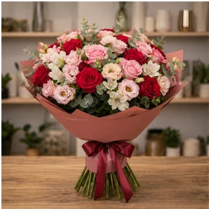 Livrare flori pentru propuneri de casatorie buchet romantic roz rosu - poza 1