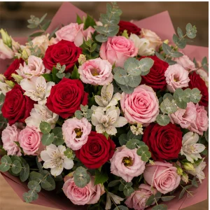 Livrare flori pentru propuneri de casatorie buchet romantic roz rosu - poza 2