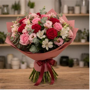 Livrare flori pentru propuneri de casatorie buchet romantic roz rosu - poza 4