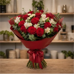 Livrare flori pentru propuneri de casatorie buchet rosu discret - poza 1