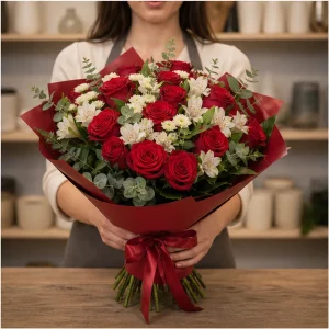 Livrare flori pentru propuneri de casatorie buchet rosu discret - poza 3