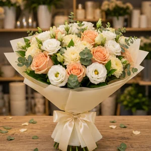 Livrare flori pentru Ziua Mamei buchet alb piersica delicat - poza 1