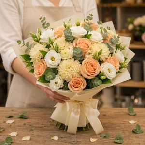 Livrare flori pentru Ziua Mamei buchet alb piersica delicat - poza 3