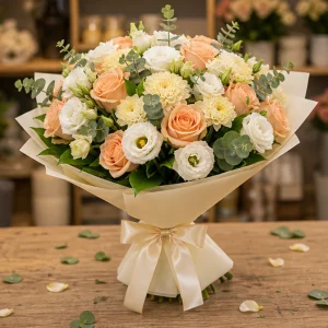 Livrare flori pentru Ziua Mamei buchet alb piersica delicat - poza 4