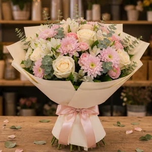 Livrare flori pentru Ziua Mamei buchet crem si roz natural - poza 1