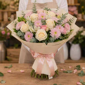 Livrare flori pentru Ziua Mamei buchet crem si roz natural - poza 3