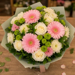 Livrare flori pentru Ziua Mamei buchet cu gerbera si trandafiri - poza 2