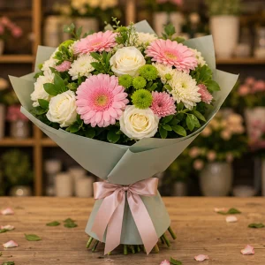 Livrare flori pentru Ziua Mamei buchet cu gerbera si trandafiri - poza 4