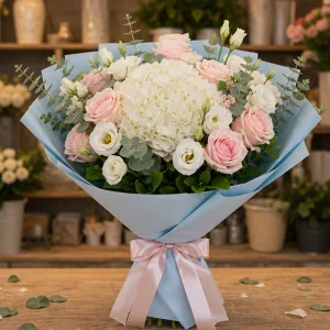 Livrare flori pentru Ziua Mamei buchet cu hortensie alba - poza 1