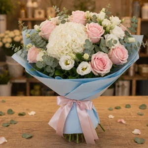 Livrare flori pentru Ziua Mamei buchet cu hortensie alba - poza 3
