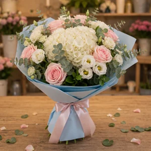 Livrare flori pentru Ziua Mamei buchet cu hortensie alba - poza 4