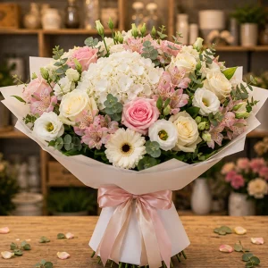 Livrare flori pentru Ziua Mamei buchet de lux alb roz - poza 1
