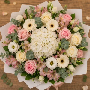 Livrare flori pentru Ziua Mamei buchet de lux alb roz - poza 2