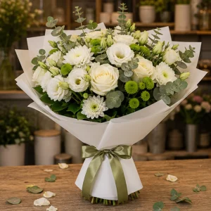 Livrare flori pentru Ziua Mamei buchet elegant alb verde - poza 1
