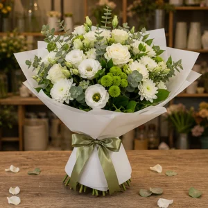 Livrare flori pentru Ziua Mamei buchet elegant alb verde - poza 3