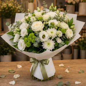 Livrare flori pentru Ziua Mamei buchet elegant alb verde - poza 4