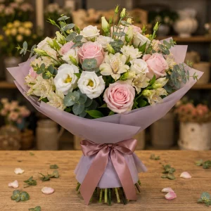 Livrare flori pentru Ziua Mamei buchet pastel cu lisianthus - poza 1